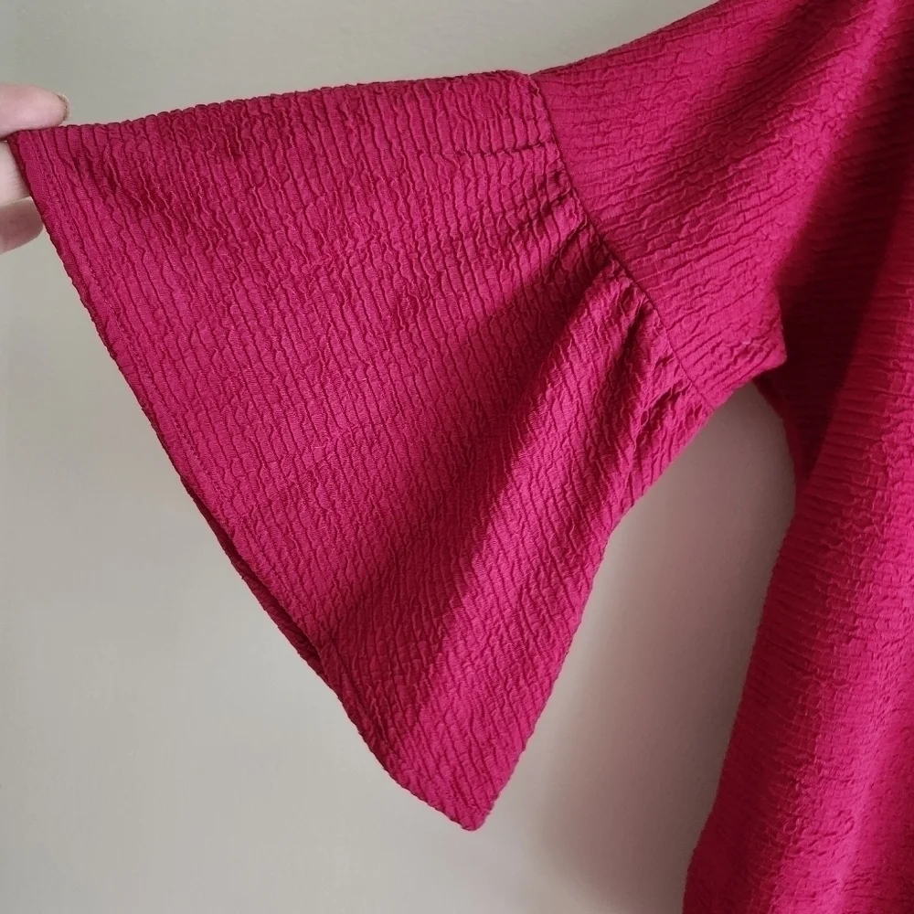 Michael kors hot pink Textured Three quarter length Flared sleeve Blouse